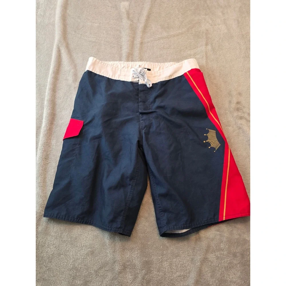 Budweiser Board Shorts Mens Size 32 Navy Red White Beer Logo Swim